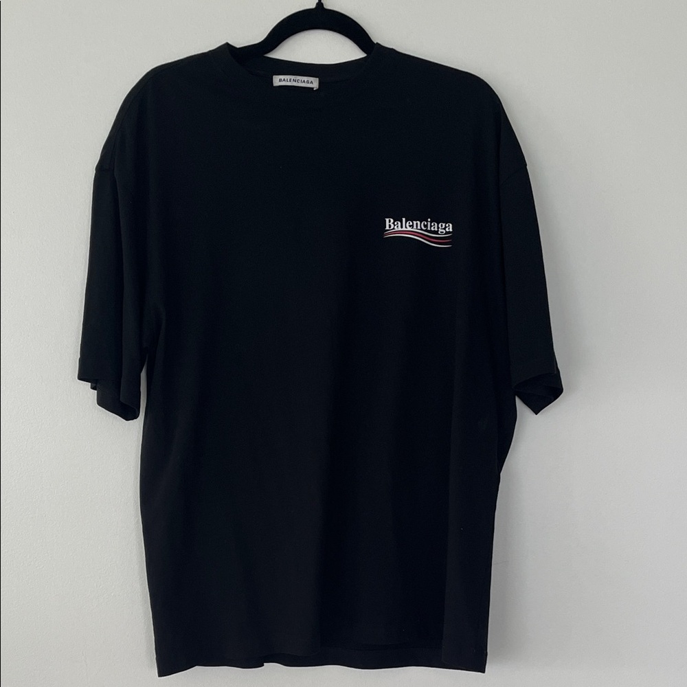 Balenciaga Black Short Sleeve Logo Tee with Subtle Wave Detail
